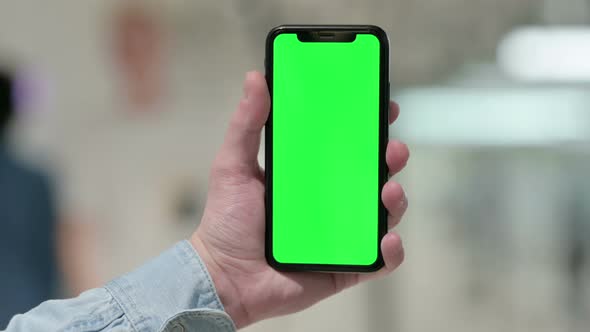 Hand Holding Smartphone Green Chroma Screen