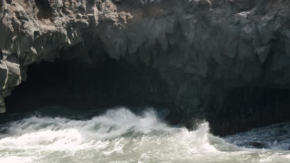 Ocean waves crashing the volcanic rocks in Lanzarote