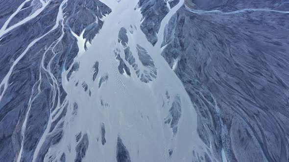 Aerial Drone View of Glacial River System of Iceland, Melt Water from Glaciers, Climate Change
