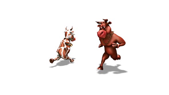 Cartoon Bull with Cow Dance 5  3D Loop 10 Sec