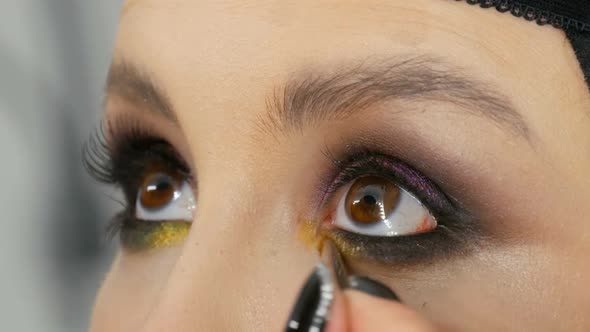 Professional Stylist Makeup Artist Makes Eye Makeup Model