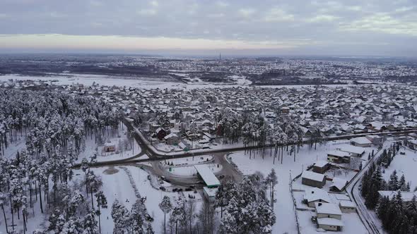 Aerial View of Small Soviet Cozy City with Old Houses and Lowrise Buildings