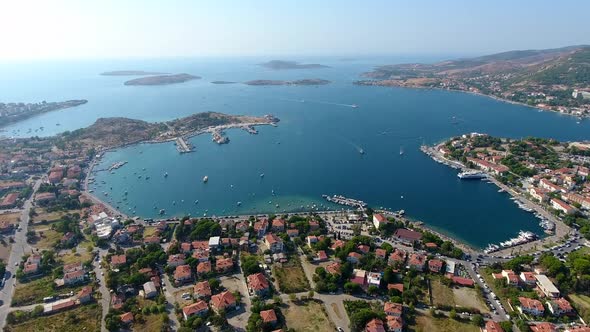 Small City Houses, Beautiful Marina and Touristic Boats in a Cove by Sea