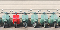 Vintage moped scooter in row on a parking of the city. 3d illustration - PhotoDune Item for Sale