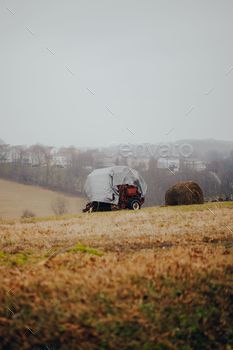  hay bale on a misty day