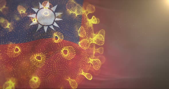 Taiwan Flag With Corona Virus Bacteria