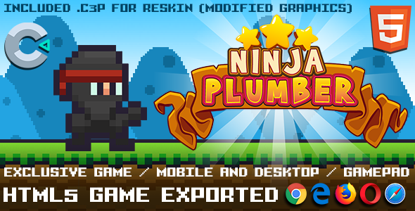 Ninja Plumber - HTML5 Game with .c3p for Reskin