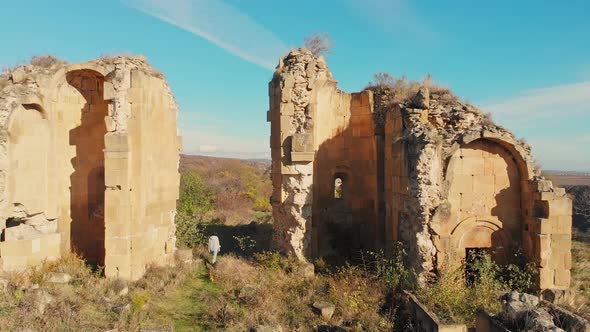 Revealing View Of Person Exploring Historical Samshvilde Ruins