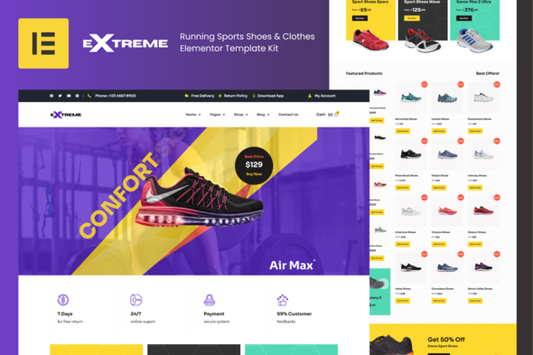 Extreme – Running Sports Shoes & Clothes Elementor Template Kit