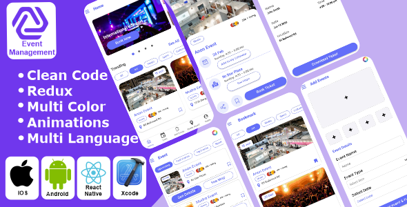 Event - Event Management | Event Planner | Ticket Booking React Native iOS/Android App Template