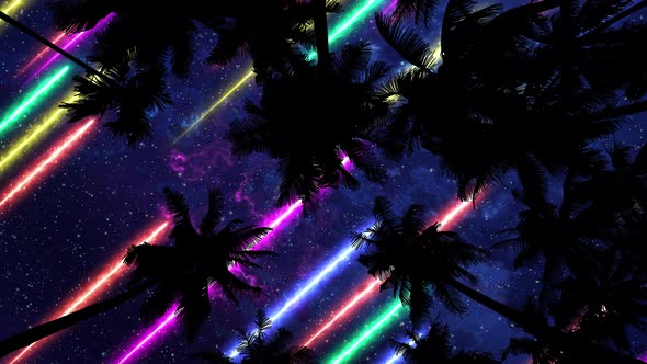 Bottom View 6 Of Night Sky With Laser Rays Through Palm Trees alt