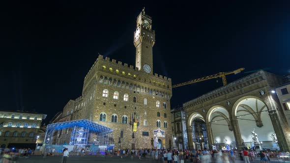 Famous Arnolfo Tower of Palazzo Vecchio Timelapse Hyperlapse on the Piazza Della Signoria at