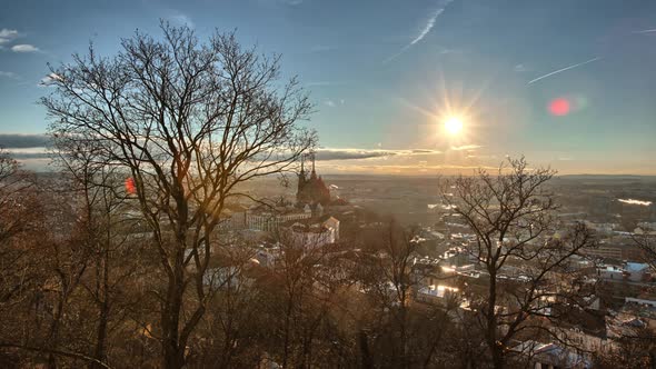 Beautiful sunset over the city of Brno in the Czech Republic. time lapse 