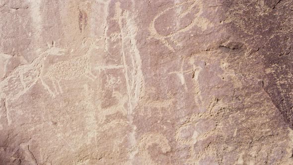 Close up view of petroglyph carvings in cliff