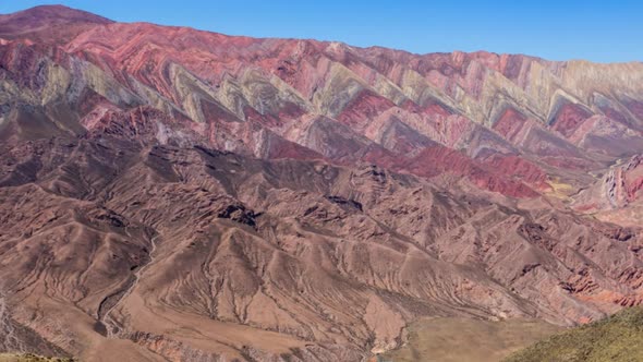 Fourteen colors hill, or cierro 14 colores, at Humahuaca, north of Argentina. Pan right