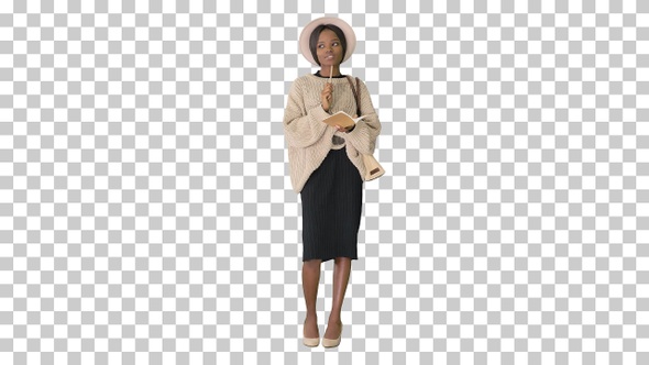 Pretty african american woman in knitted, Alpha Channel