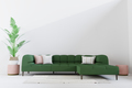 Living room in house with modern interior design, green velvet sofa, plant, carpet,. 3d render - PhotoDune Item for Sale