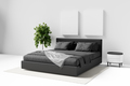 Interior poster mock up on the wall with black bed and flower in bedroom interior. 3D rendering. - PhotoDune Item for Sale