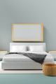 Interior poster mock up on the wall with grey bed and flower in bedroom interior. 3D rendering. - PhotoDune Item for Sale