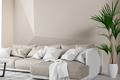 Stylish interior of living room with design beige sofa and carpet in elegant home decor. 3d render - PhotoDune Item for Sale