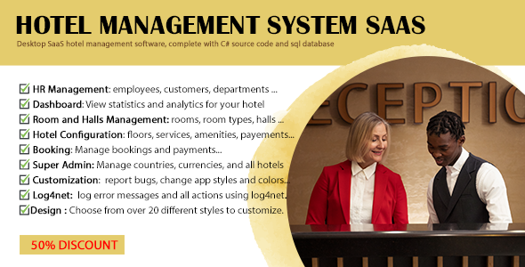 Hotel management system SaaS | full C# source code + SQL database