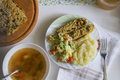 Healthy, vitamin-rich, balanced vegan dinner. Vegetable soup, mashed potatoes, coleslaw - PhotoDune Item for Sale