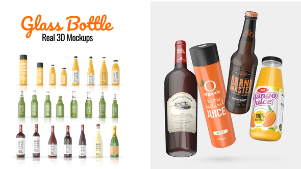 Glass bottle Real 3D Mockups