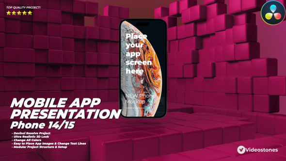 Mobile App Presentation - App Promo Kit - Phone 15 App Demo Video for Davinci Resolve