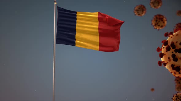 Romania Flag With Corona Virus Attack 4K alt