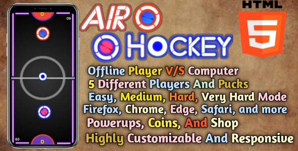 HTML5 Air Hockey Game With Difficulty Levels And In Game Coins And Shop