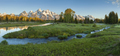 Panorama of the Grand Teton mountains above a river in early morning light - PhotoDune Item for Sale