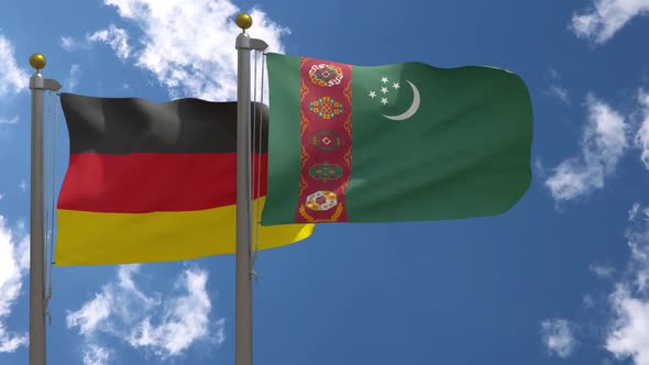 Germany Flag Vs Turkmenistan On Flagpole