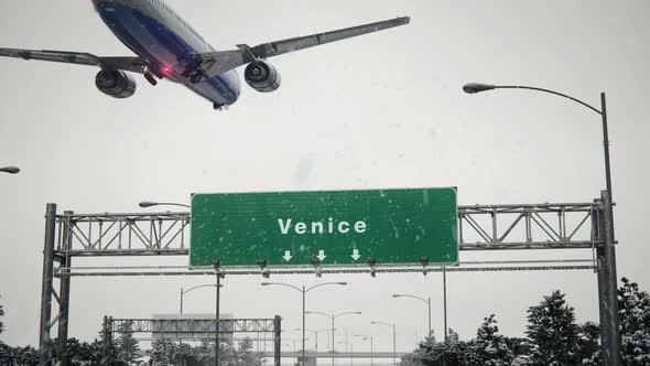 Airplane Landing Venice in Christmas