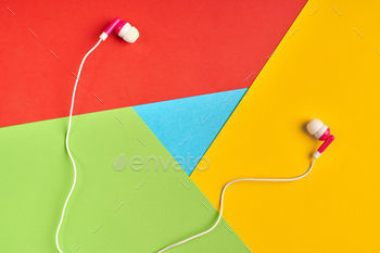 . Audio, multimedia concept. Red, yellow, green and blue colors. Colorful and bright logo