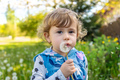 A child in nature blows a dandelion. Selective focus. - PhotoDune Item for Sale