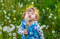 A child in nature blows a dandelion. Selective focus. - PhotoDune Item for Sale