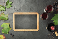 Red wine, grapes and chalkboard for your text on dark background - PhotoDune Item for Sale