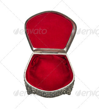 Open Red Heart pewter jewelry box with clipping path