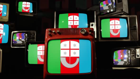 Flags of Liguria, Italy, on Retro TVs.