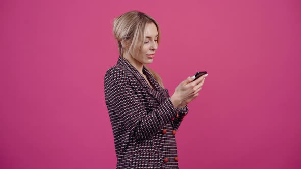 Young Woman Surprised and Excited By the Information Received Pointing Up Everything is Ok Good News