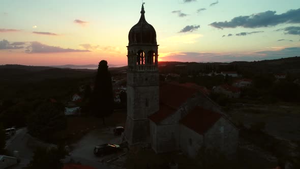 Aerial view of saint Fabijan and Sebastijan church in Donji Humac, Croatia.