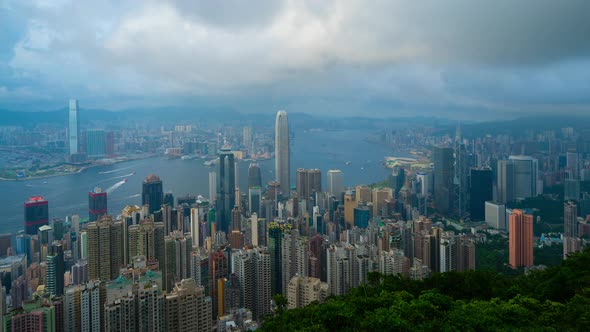 Time lapse of aerial view of Hong Kong Downtown from Victoria Peak.