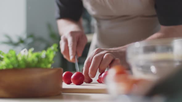 Man Cutting Cherry Tomatoes