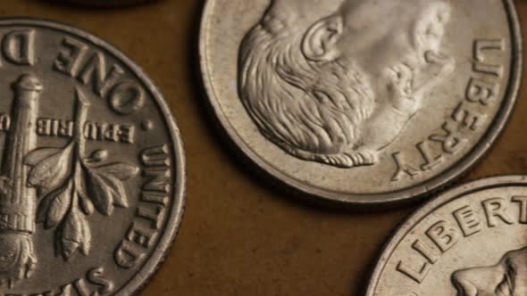 Rotating stock footage shot of American coins