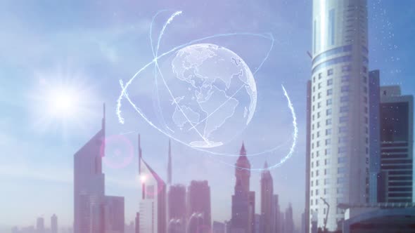 3d Hologram of the Planet Earth Against the Backdrop of the Modern Metropolis