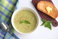 Bowl of zucchini and basil soup with buttered toast - PhotoDune Item for Sale