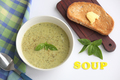 Bowl of zucchini and basil soup with buttered toast - PhotoDune Item for Sale