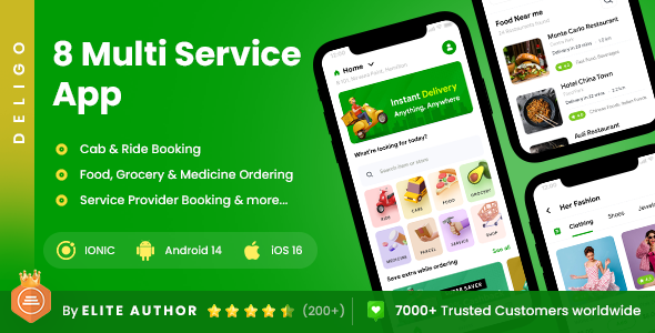 8 in 1 Multi-service App Template | Cab Booking| Handyman| eCommerce | Pharmacy Delivery App| DeliGo