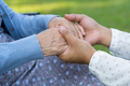 Holding hands Asian senior woman patient with love, care, encourage and empathy at nursing hospital. - PhotoDune Item for Sale