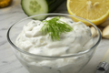 Bowl with traditional Greek tzatziki close up - PhotoDune Item for Sale